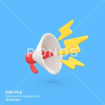 Megaphone with yellow lightning isolated 3d render icon illustration PSDテンプレート