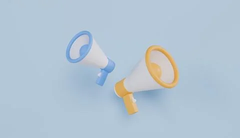 Megaphones on blue background, Loudspeaker or bullhorn in minimal style Stock Illustration