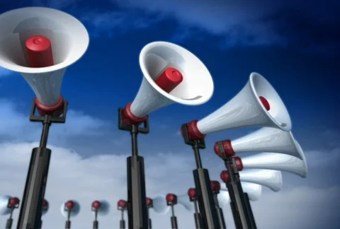Megaphones in line Stock Footage 451460