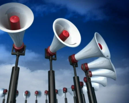 Megaphones in line Stock Footage 451462