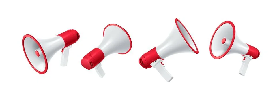 Megaphones with red parts realistic vector illustration set Stock Illustration