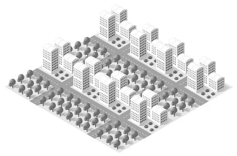 Megapolis 3d isometric three-dimensional view of the city. Illustrazione stock