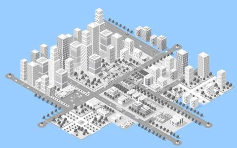 Megapolis 3d isometric three-dimensional view of the city. Illustrazione stock