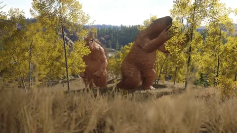 Megatherium Eats in the Forest Extinct genus of Ground Sloths Pliocene Pleis 스톡 동영상 205146041