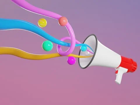 Mehaphone 3d render with balls and waves sounds Stock Illustration