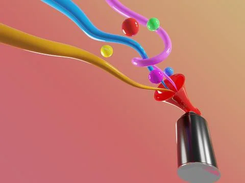 Mehaphone 3d render with balls and waves sounds Stock Illustration