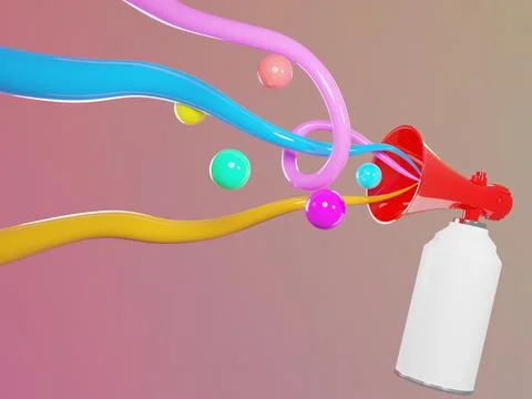 Mehaphone 3d render with balls and waves sounds Illustrazione stock