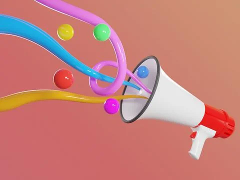 Mehaphone 3d render with balls and waves sounds Illustrazione stock