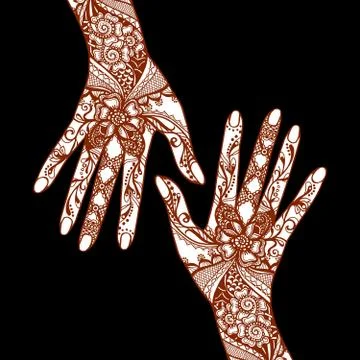 Mehendi Hands On Black Background 스톡 일러스트