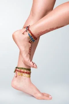 Mehendi painted on legs Stock Photos