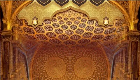 Mehfil Stage Flex Background 3D Islamic Wallpaper, Ceiling of the mosque Stock Illustration