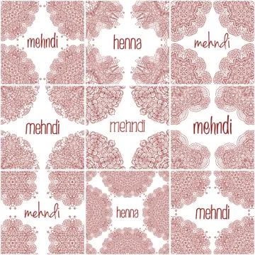 Mehndi henna frames. Set indian patterns for design イラスト素材
