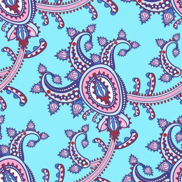 Mehndi leaf and flower pattern. Seamless floral texture with paisley イラスト素材