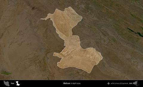 Mehran highlighted, Iran. Satellite image. April 2020 Stock Illustration