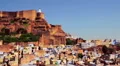 Mehrangarh Fort overing the old blue city, in Jodhpur, India HD Footage