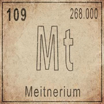 Meitnerium Element Card from Periodic Table on Vintage Old Paper Stock Illustration