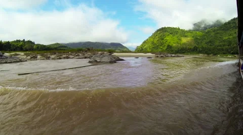 Mekong river cruise , view from the slow boat Stock Footage 59305492