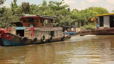 Mekong river dredger Stock Footage 74419284