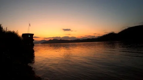 Mekong river sunset Laos Stock Footage 124462475