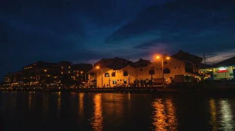 Melacca river side landscape timelapse at sunset til night Stock Footage 66444894