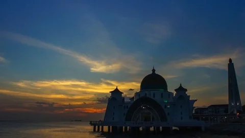 Melacca Straits Mosque during sunset. 库存影片 90820280