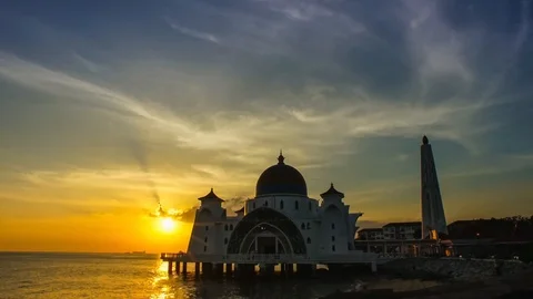Melacca Straits Mosque during sunset. 库存影片 90820363