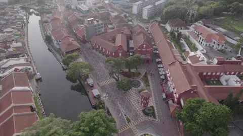 Melaka Malacca River Dutch Square Aerial Stock Footage 276403677