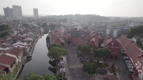 Melaka Malacca River Dutch Square Aerial Stock Footage 276403737