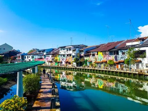 Melaka River House reflection Foto stock