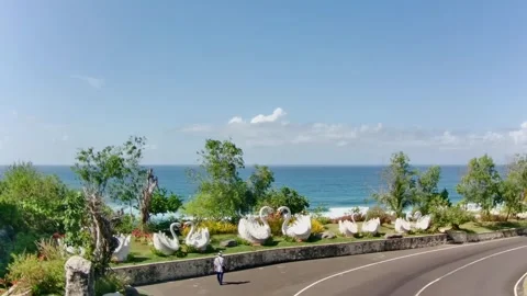 Melasti Beach, Bali, drone camera view Stock Footage 244577100