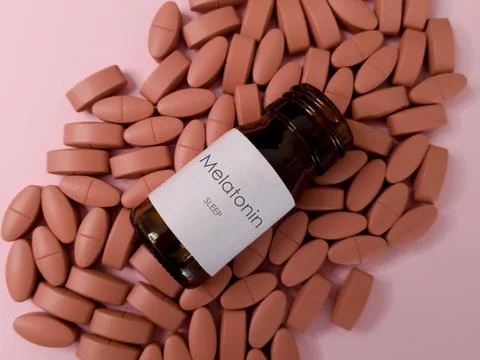 Melatonin bottle pills Stock Photos