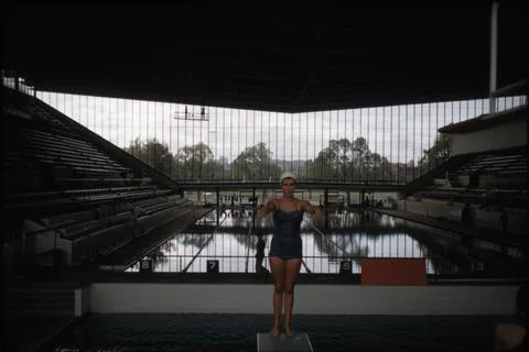 Melbourne 1956 Summer Olympics - Olympic Pool Melbourne Australia - glass window Stock Photos