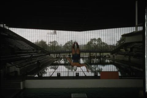 Melbourne 1956 Summer Olympics - Olympic Pool Melbourne Australia - glass window Stock Photos