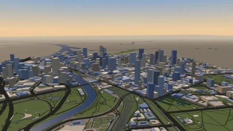 Melbourne 3D isometric city skyline building blocks map animation afternoon Stock-Footage 342317535