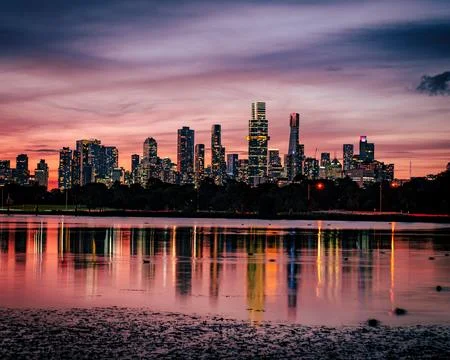 Melbourne Albert park sunset view Stock Photos