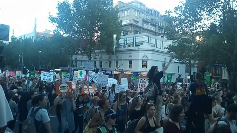 Melbourne, AU MARCH 8 2017: Protest March Melbourne International Women's Day HD Stock Footage 87492867