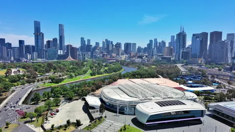 Melbourne, Australia: Aerial view of capital city of Australian state Victoria Stock Footage 263082353