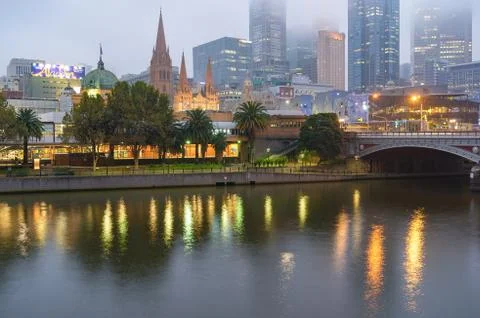 Melbourne, Australia - April 19, 2017: Melbourne cityscape at dusk Stock Photos