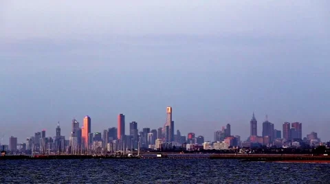 Melbourne, Australia. Establishing shot of skyline in the late afternoon. Stock Footage