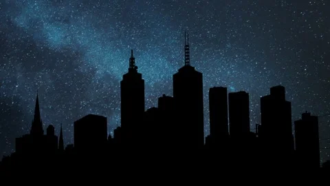 Melbourne business district, Time Lapse by Night with Stars and Milky Way Stock Footage 283128299