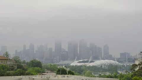 Melbourne CBD AAMI Park timelapse with fog 스톡 동영상 82723171