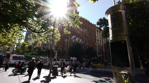 Melbourne CBD Collin St and Swanston St - With Trams Crossing Video stock 1070133