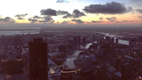 Melbourne CBD during a dramatic sunset sky, as view from Eureka 88 Skydeck Stock Footage 73764942