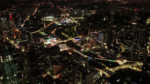 Melbourne CBD Hyperlapse Flying Toward the MCG and Flinders Street Station Stock Footage 325416498
