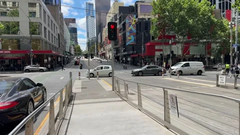 Melbourne CBD street intersection with tram traffic timelapse Australia Video stock 328588388