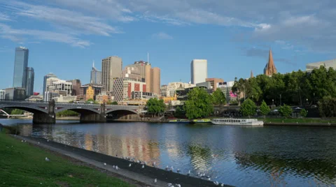 Melbourne CBD Sunrise Timelapse from Yarra River 02 Video stock 33782876