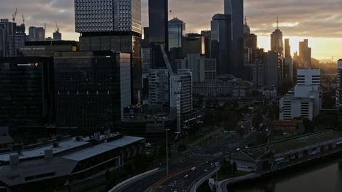 Melbourne CBD with trains and traffic Stock Footage 78672352