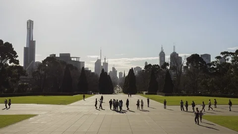Melbourne CDB From the Shrine of Remembrance Time Lapse With Hyper Zoom Stock Footage 92967552