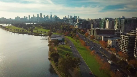 Melbourne city aerial view Видео 102197899