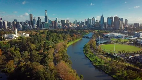 Melbourne city aerial view Stock Footage